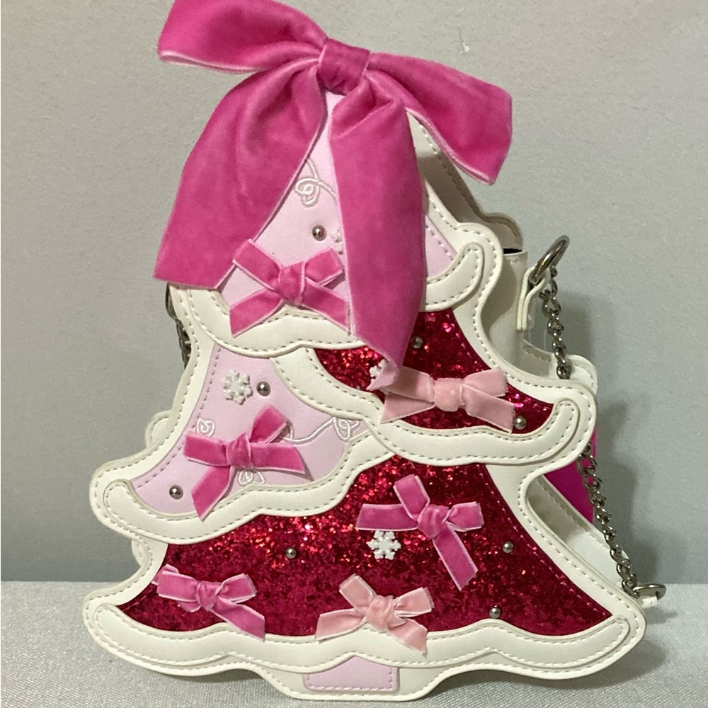 Betsey Johnson Christmas Tree crossbody Bag White & Pink New with Tags XOMERRY